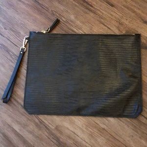 Etienne Aigner black croc embossed leather clutch
